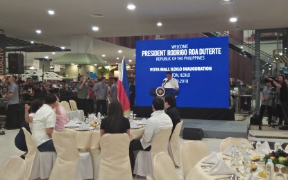 <p><strong>NEW MALL.</strong> President Rodrigo Duterte inaugurates Vista Mall, owned by Vista Land, one of the largest homebuilders in the country, situated in Oton, Iloilo on Wednesday (June 20, 2018). <em>(Photo by Perla Lena) </em></p>